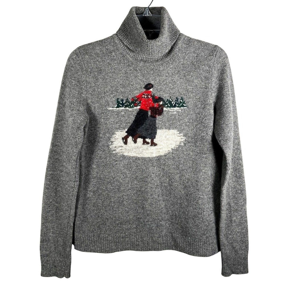 Lauren Ralph Lauren Gray Lambswool Ice Skater Intarsia Turtleneck Sweater S 100%
